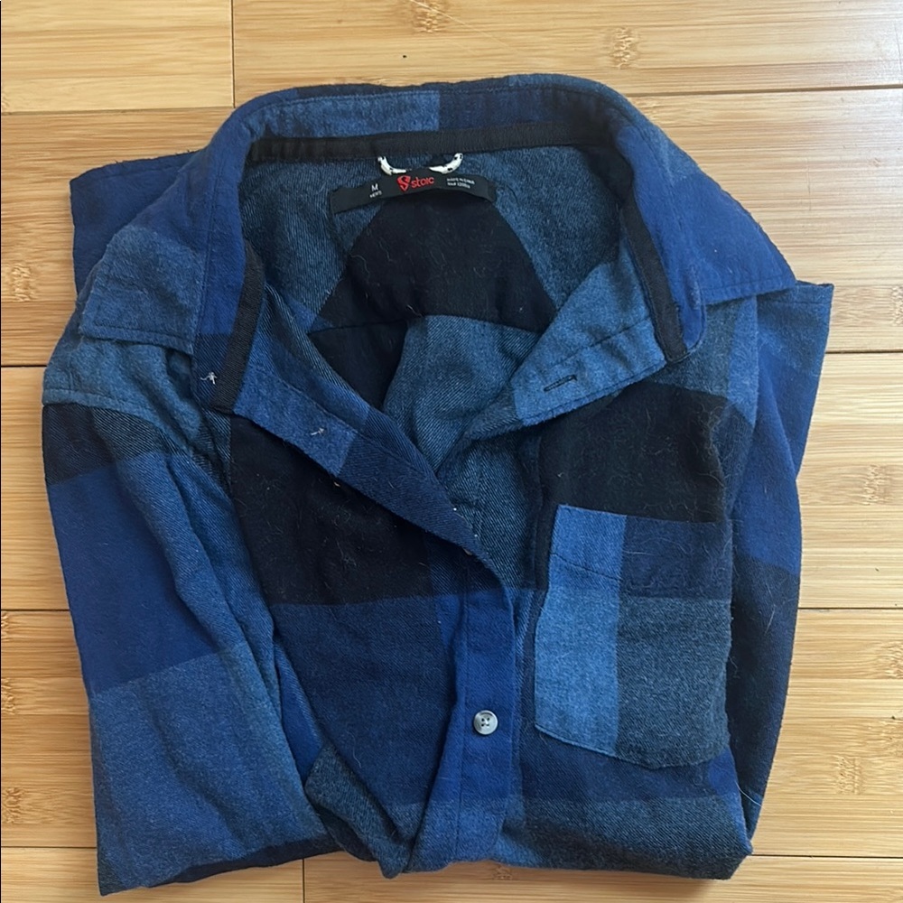Casual Blue and Black Button Down Shirt with Plaid Design